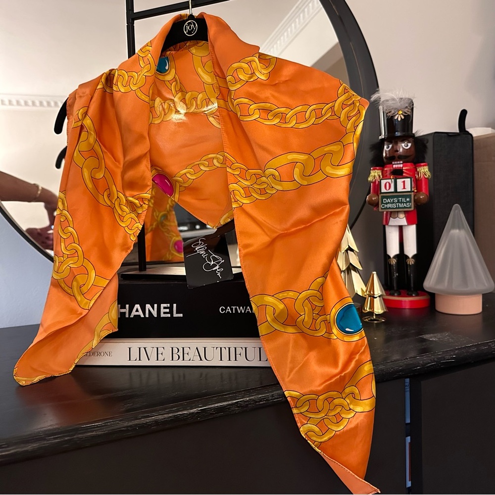 St. John Vintage Orange Chain Print Scarf Oblong